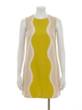NEW STRUT & BOLT wavy contrast color block mini dress in taupe